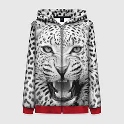 Толстовка на молнии женская Белый леопард, цвет: 3D-красный