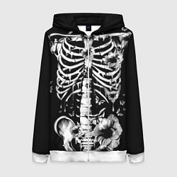 Толстовка на молнии женская Floral Skeleton, цвет: 3D-белый