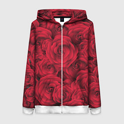 Толстовка на молнии женская Красные розы, цвет: 3D-белый