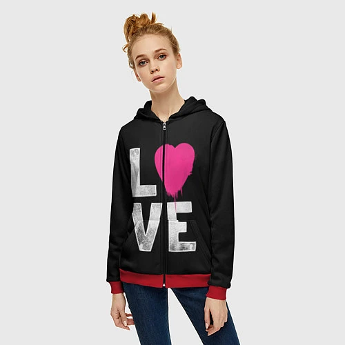 Женская толстовка на молнии Love Heart / 3D-Красный – фото 3