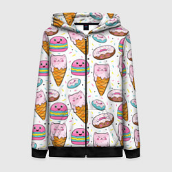 Толстовка на молнии женская Сладкие котики, цвет: 3D-черный