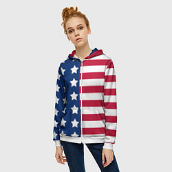 Толстовка на молнии женская USA Flag, цвет: 3D-белый — фото 2
