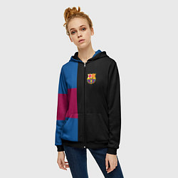 Толстовка на молнии женская Barcelona FC: Black style, цвет: 3D-черный — фото 2