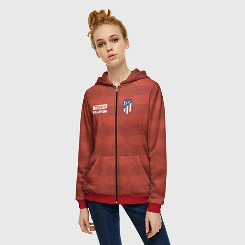 Женская толстовка на молнии Atletico Madrid: Red Ellipse / 3D-Красный – фото 3