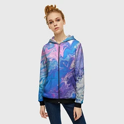 Толстовка на молнии женская Tie-Dye Blue & Violet, цвет: 3D-черный — фото 2