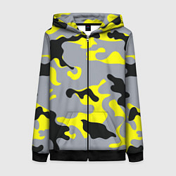 Толстовка на молнии женская Yellow & Grey Camouflage, цвет: 3D-черный