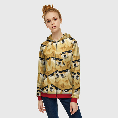 Женская толстовка на молнии Doge: Deal with it / 3D-Красный – фото 3