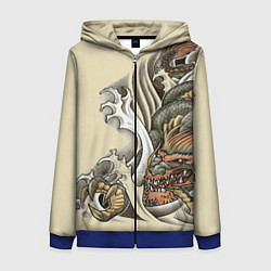 Толстовка на молнии женская Восточный дракон, цвет: 3D-синий