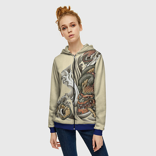 Женская толстовка на молнии Восточный дракон / 3D-Синий – фото 3