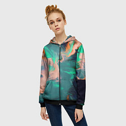 Толстовка на молнии женская Кислотные разводы, цвет: 3D-черный — фото 2