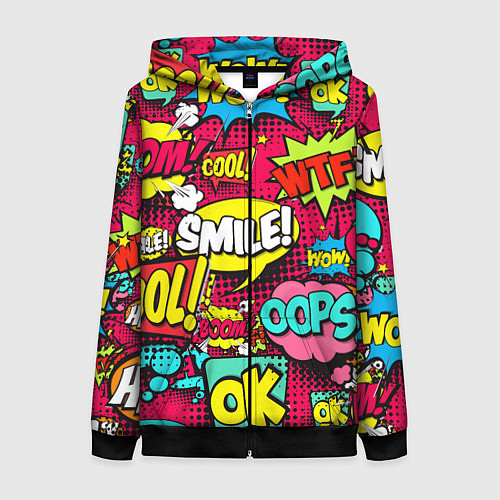 Женская толстовка на молнии Слова из комиксов / 3D-Черный – фото 1