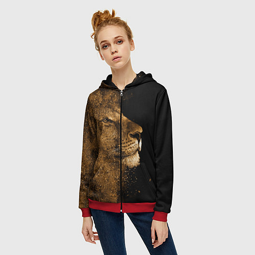 Женская толстовка на молнии Песчаный лев / 3D-Красный – фото 3