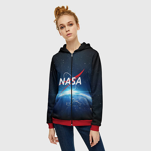 Женская толстовка на молнии NASA: Sunrise Earth / 3D-Красный – фото 3