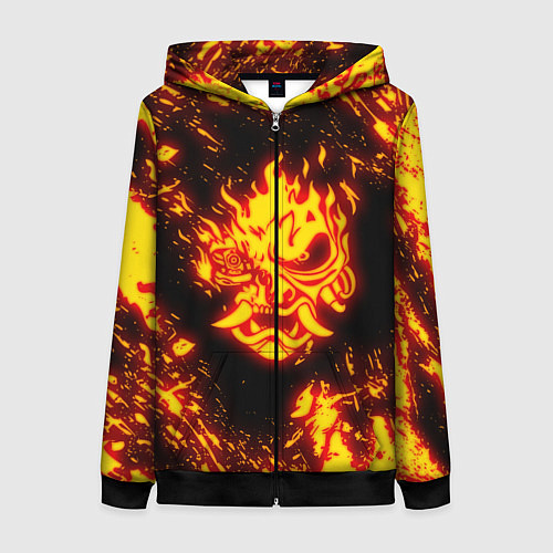 Женская толстовка на молнии Cyberpunk 2077: FIRE SAMURAI / 3D-Черный – фото 1