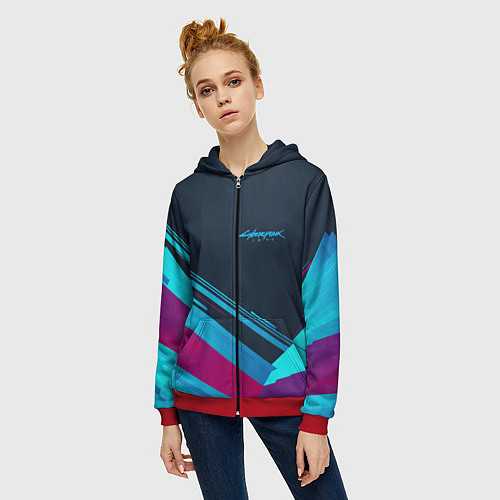 Женская толстовка на молнии Cyberpunk 2077 / 3D-Красный – фото 3