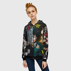 Толстовка на молнии женская Моя геройская академия 1, цвет: 3D-черный — фото 2