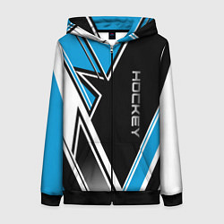 Толстовка на молнии женская Hockey black blue white, цвет: 3D-черный
