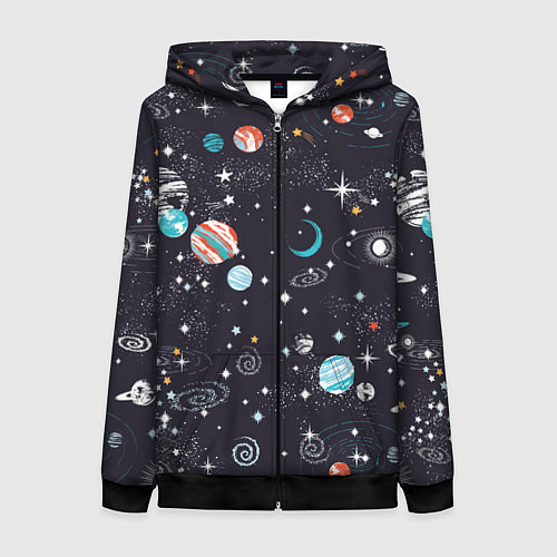 Женская толстовка на молнии Загадочный космос / 3D-Черный – фото 1