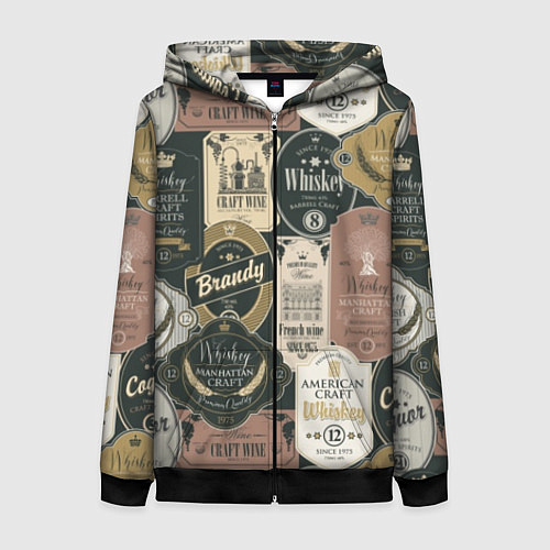 Женская толстовка на молнии Этикетки мира Виски / 3D-Черный – фото 1