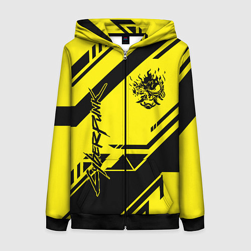 Женская толстовка на молнии Cyberpunk 2077: Yellow Samurai / 3D-Черный – фото 1