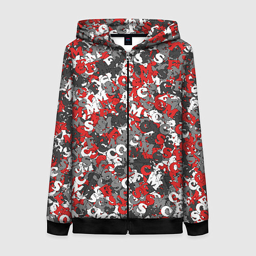 Женская толстовка на молнии Камуфляж с буквами F C S M / 3D-Черный – фото 1