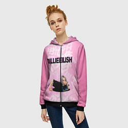 Толстовка на молнии женская Billie Eilish: Pink Mood, цвет: 3D-черный — фото 2