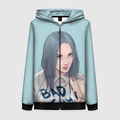 Женская толстовка на молнии Billie Eilish: Bad Guy / 3D-Черный – фото 1