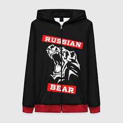 Толстовка на молнии женская RUSSIAN BEAR - WILD POWER, цвет: 3D-красный