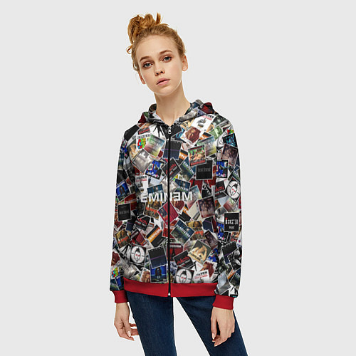 Женская толстовка на молнии Дискография EMINEM / 3D-Красный – фото 3