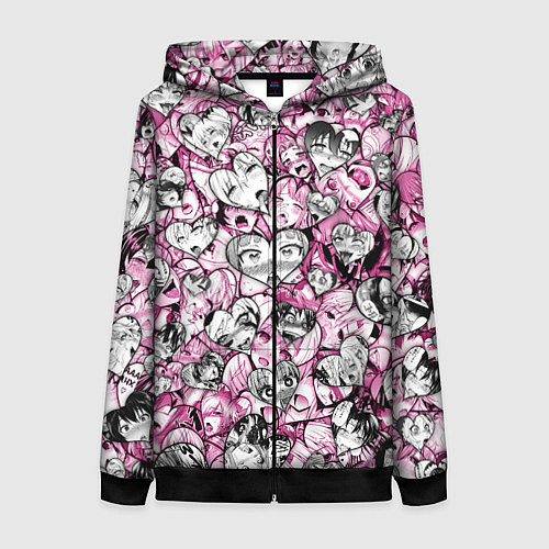 Женская толстовка на молнии Ahegao валентинки / 3D-Черный – фото 1