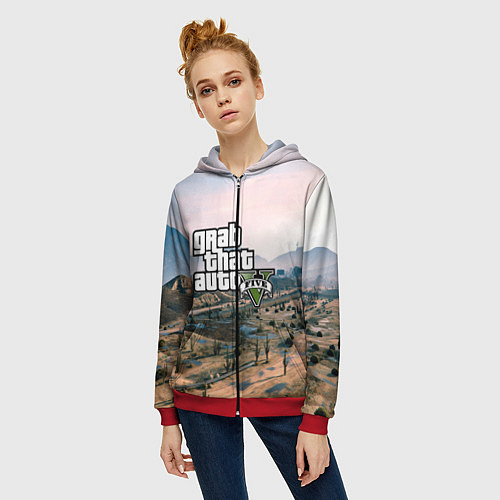Женская толстовка на молнии Grand Theft Auto 5 / 3D-Красный – фото 3