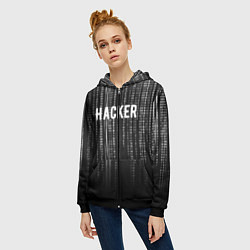 Толстовка на молнии женская Hacker, цвет: 3D-черный — фото 2