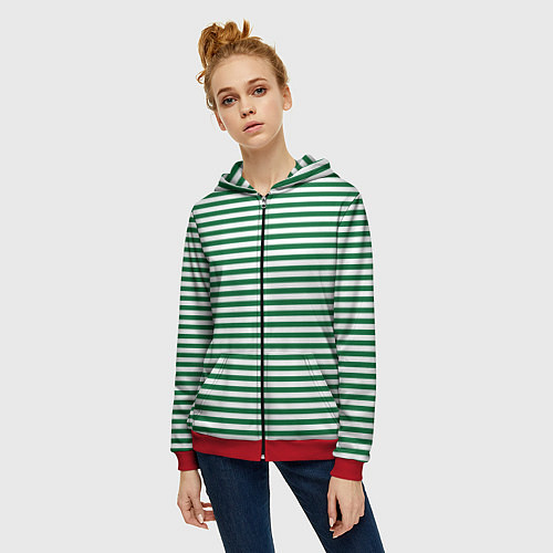 Женская толстовка на молнии Тельняшка пограничных войск / 3D-Красный – фото 3