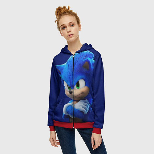 Женская толстовка на молнии SONIC / 3D-Красный – фото 3