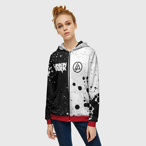 Женская толстовка на молнии LINKIN PARK / 3D-Красный – фото 3