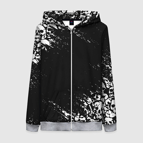 Женская толстовка на молнии БЕЛЫЕ ЧЕРЕПА / 3D-Меланж – фото 1