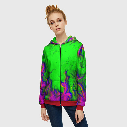 Женская толстовка на молнии ОГОНЬ ГЛИТЧ / 3D-Красный – фото 3