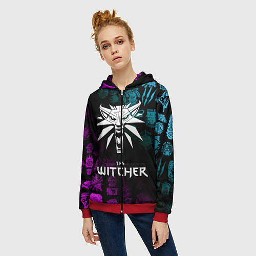 Женская толстовка на молнии ВЕДЬМАК / 3D-Красный – фото 3