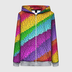 Толстовка на молнии женская Яркая мозаика радуга диагональ, цвет: 3D-меланж