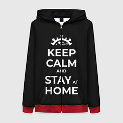 Толстовка на молнии женская Keep calm and stay at home, цвет: 3D-красный