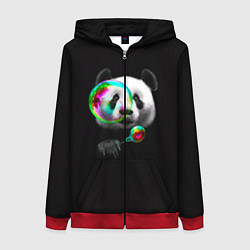 Толстовка на молнии женская Панда и мыльный пузырь, цвет: 3D-красный