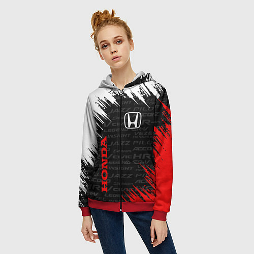 Женская толстовка на молнии HONDA / 3D-Красный – фото 3