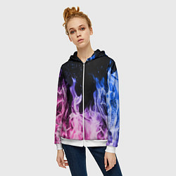 Толстовка на молнии женская НЕОНОВЫЙ ОГОНЬ, цвет: 3D-белый — фото 2