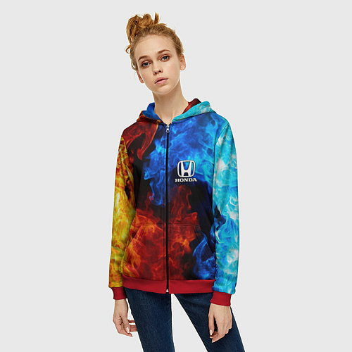 Женская толстовка на молнии HONDA / 3D-Красный – фото 3