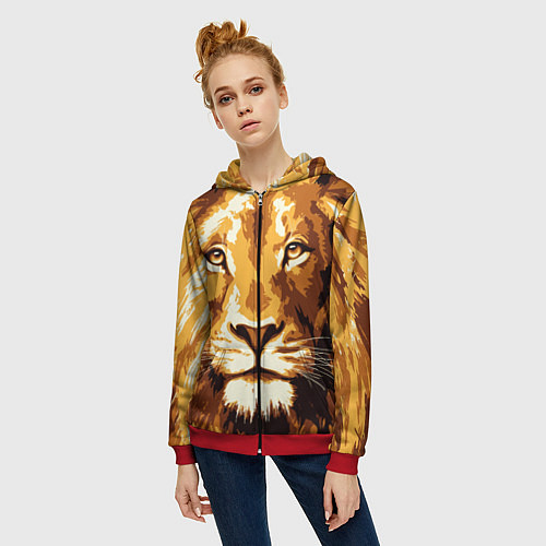 Женская толстовка на молнии Взгляд льва / 3D-Красный – фото 3