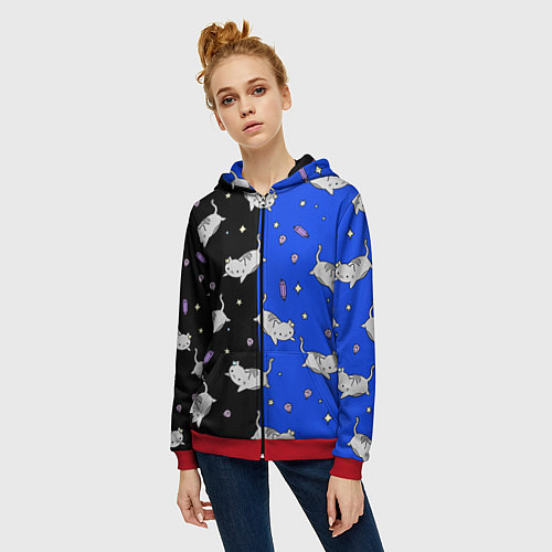 Женская толстовка на молнии КИСЫ / 3D-Красный – фото 3