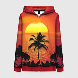 Толстовка на молнии женская Пальмы на фоне моря, цвет: 3D-красный