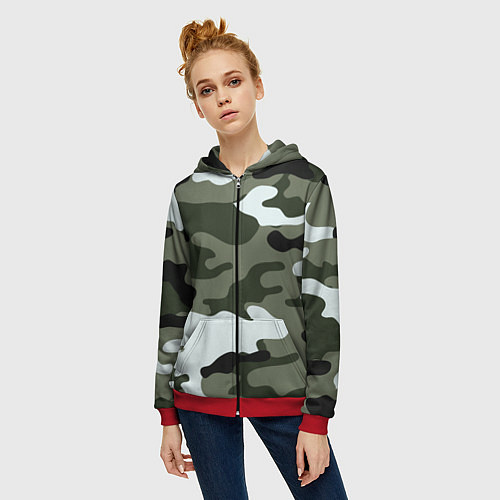 Женская толстовка на молнии Camouflage 2 / 3D-Красный – фото 3