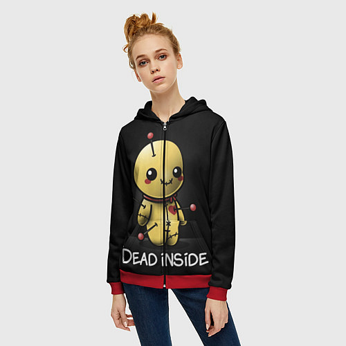Женская толстовка на молнии DEAD INSIDE / 3D-Красный – фото 3