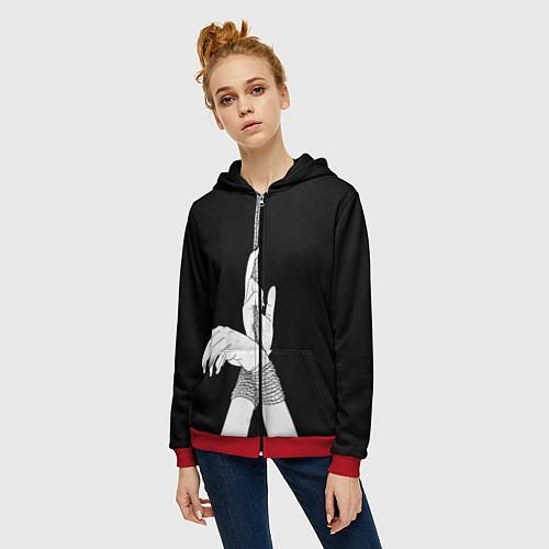 Женская толстовка на молнии Связанные руки эстетика / 3D-Красный – фото 3